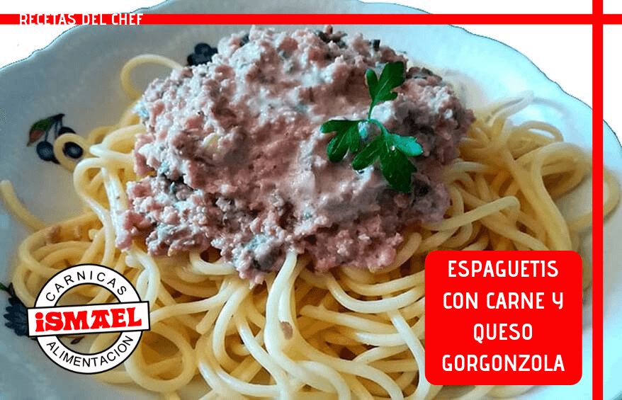 espaguetis con carne y queso gorgonzola