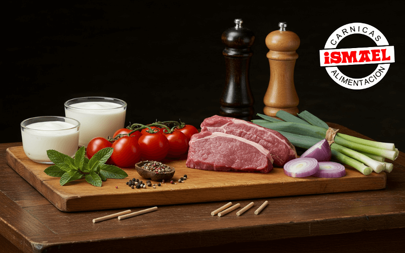 ingredientes brochetas cordero yogur menta especias