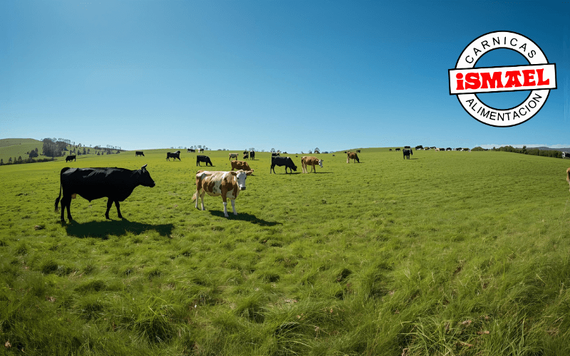 ganado vacuno pastando campo abierto grass fed