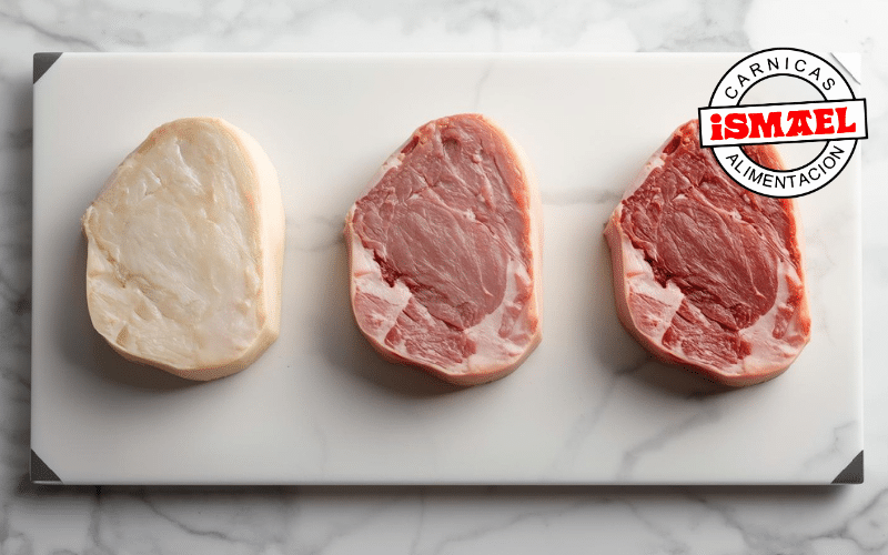 comparativa visual ternera lechal blanca rosada color