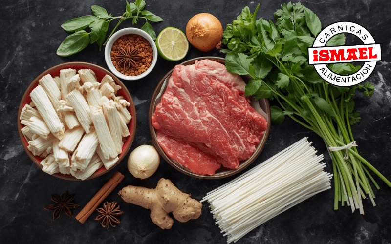 ingredientes pho vietnamita huesos ternera fideos arroz especias anis jengibre hierbas