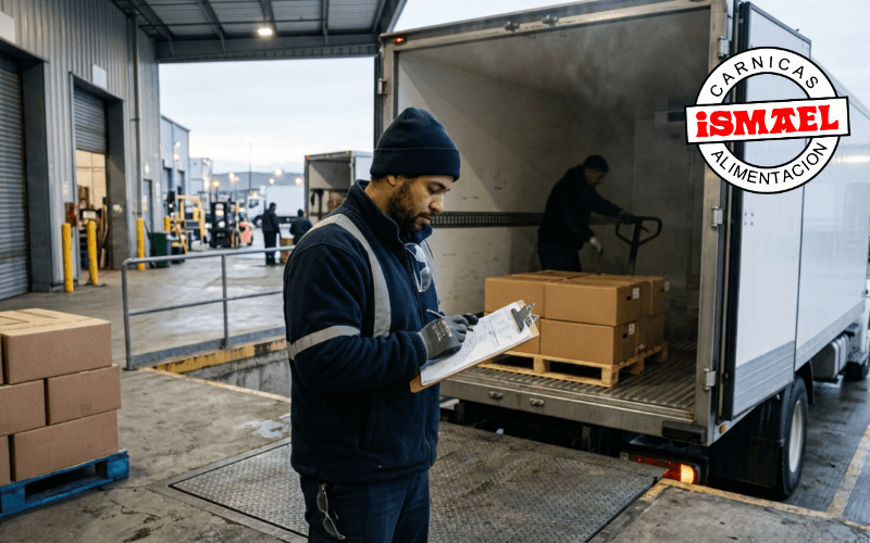carga de carne envasada en camion frigorifico para distribucion