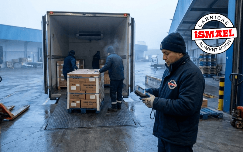 carne envasada al vacio cargada en camion frigorifico