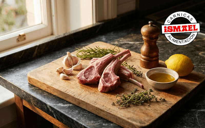 ingredientes para costillar de cordero a la brasa con romero ajo y aceite de oliva